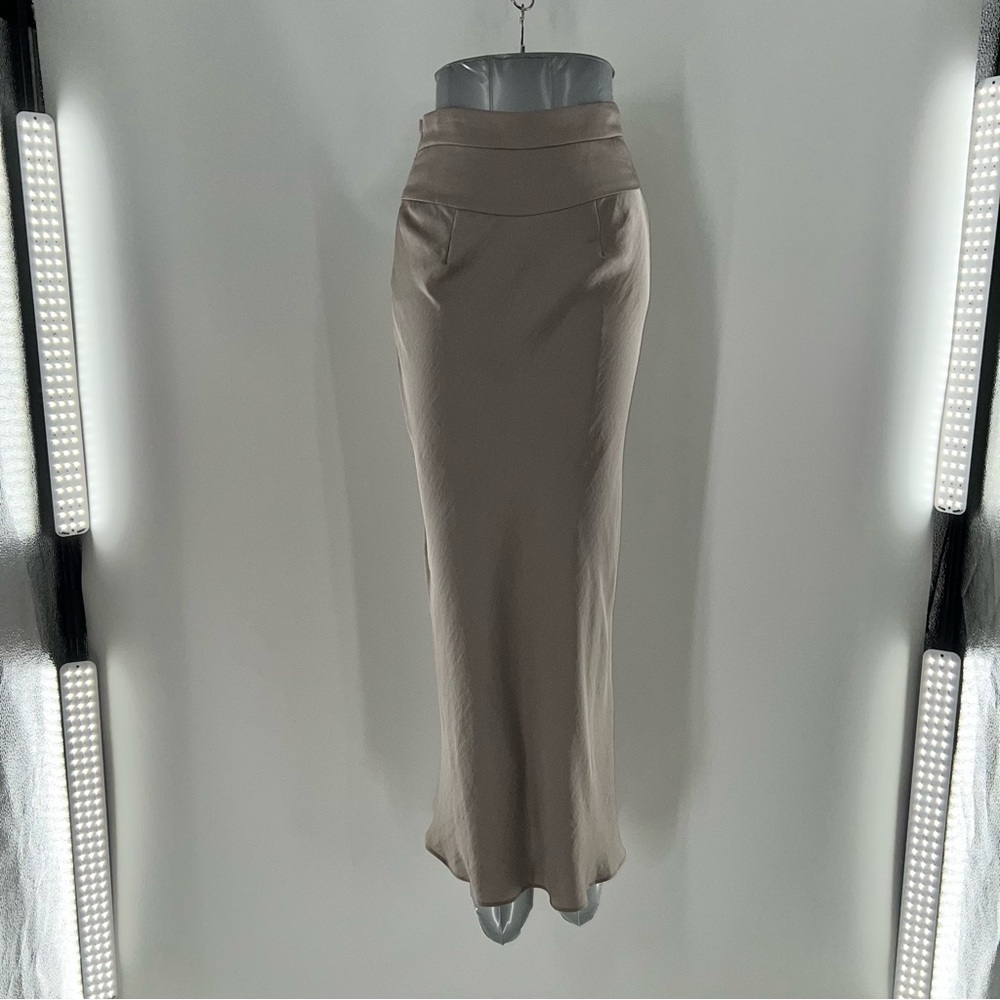Free People Light Brown Bias Cut Silky Fitted Pencil Maxi Skirt-Size 2
